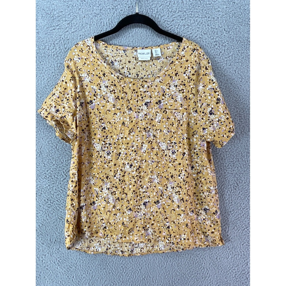 Rachel Zoe Linen Top Blouse Womens L Yellow Abstract Coastal Boho Coastal